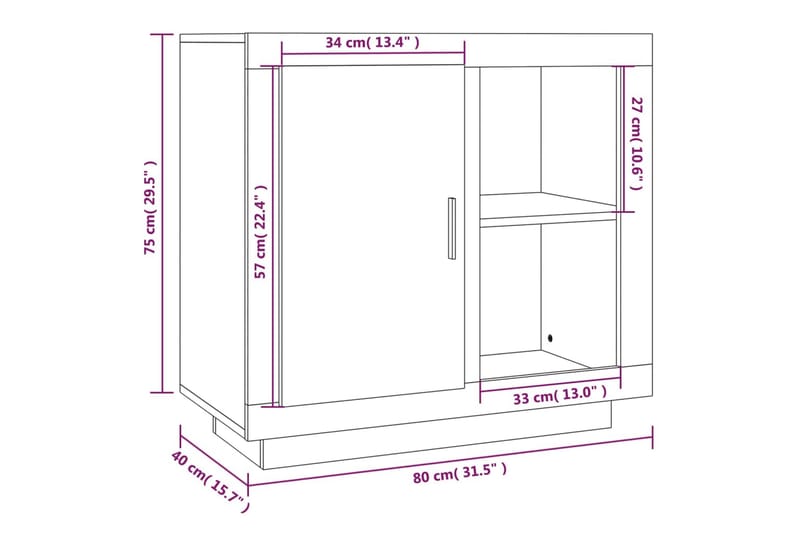 Skjenk røkt eik 80x40x75 cm - Brun - Oppbevaring - Oppbevaringsmøbler - Sideboard & skjenker