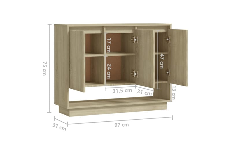 Skjenk sonoma eik 97x31x75 cm sponplate - Beige - Oppbevaring - Oppbevaringsmøbler - Sideboard & skjenker