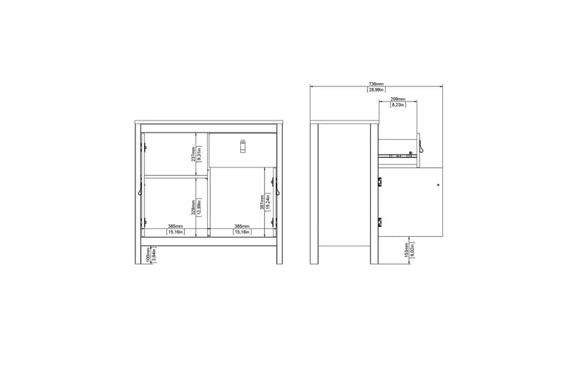 Vallvidera Sideboard 38x82 cm - Hvit/Natur - Oppbevaring - Oppbevaringsmøbler - Sideboard & skjenker