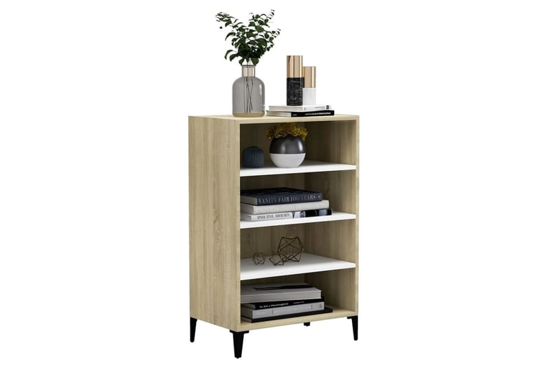 Skjenk hvit og sonoma eik 57x35x90 cm sponplate - Beige - Oppbevaring - Oppbevaringsmøbler - Sideboard & skjenker