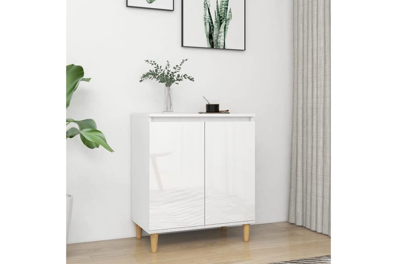 Skjenk med ben i heltre høyglans hvit 60x35x70 cm sponplate - Hvit - Oppbevaring - Oppbevaringsmøbler - Sideboard & skjenker