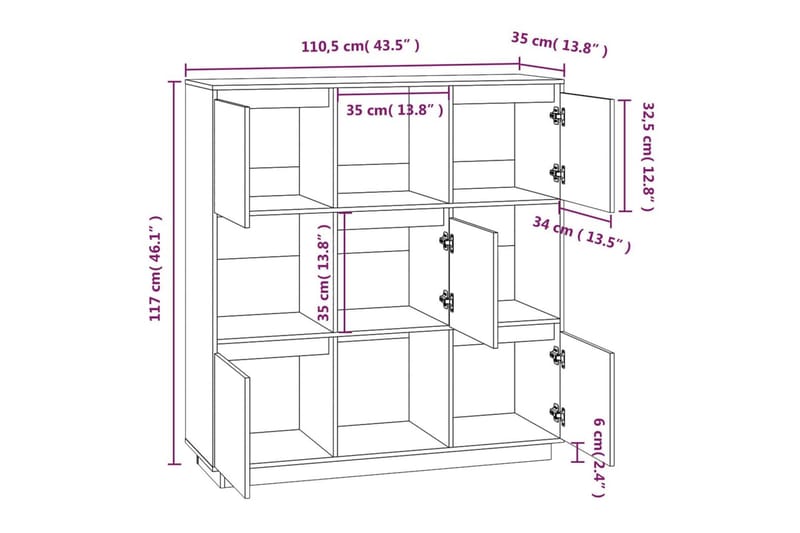 beBasic Highboard 110,5x35x117 cm heltre furu - Brun - Oppbevaring - Skap - Oppbevaringsskap