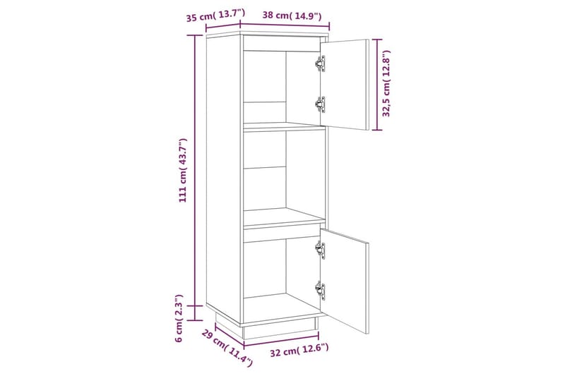 beBasic Highboard 38x35x117 cm heltre furu - Brun - Oppbevaring - Skap - Oppbevaringsskap