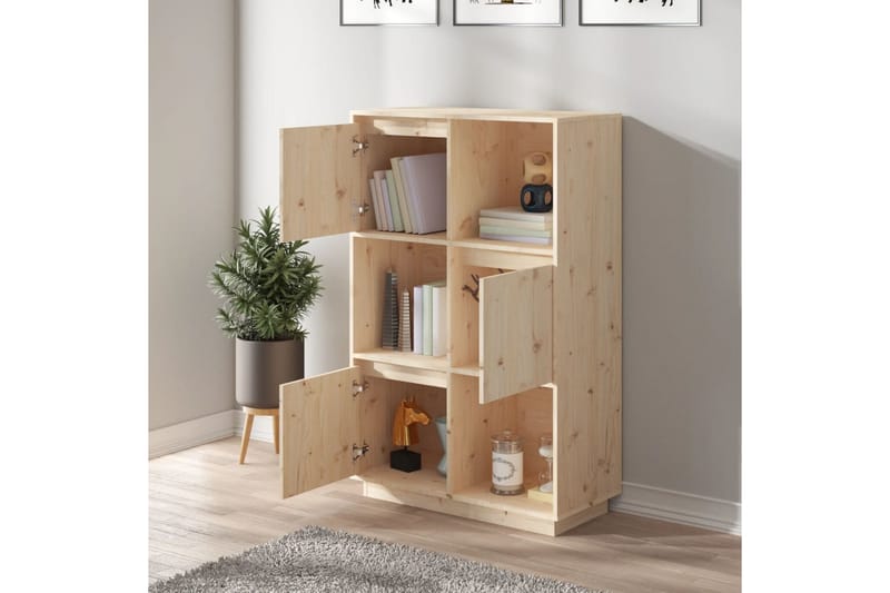 beBasic Highboard 74x35x117 cm heltre furu - Brun - Oppbevaring - Skap - Oppbevaringsskap