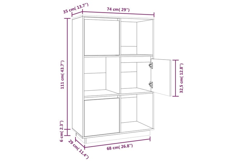 beBasic Highboard 74x35x117 cm heltre furu - Brun - Oppbevaring - Skap - Oppbevaringsskap