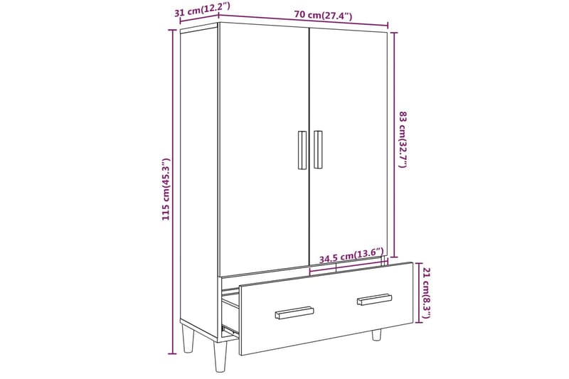 beBasic Highboard betonggrå 70x31x115 cm konstruert tre - GrÃ¥ - Oppbevaring - Skap - Oppbevaringsskap