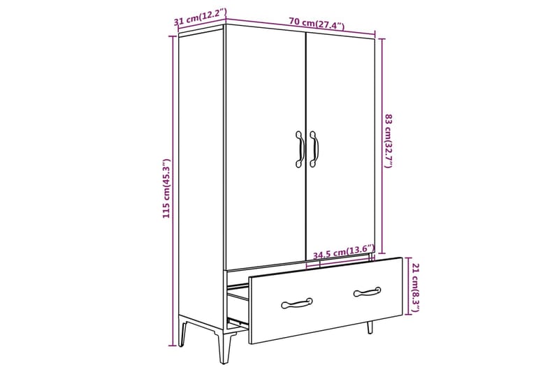 beBasic Highboard betonggrå 70x31x115 cm konstruert tre - GrÃ¥ - Oppbevaring - Skap - Oppbevaringsskap