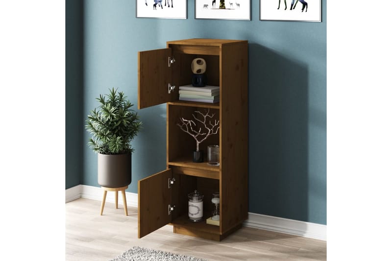 beBasic Highboard brun 38x35x117 cm heltre furu - Brun - Vitrineskap