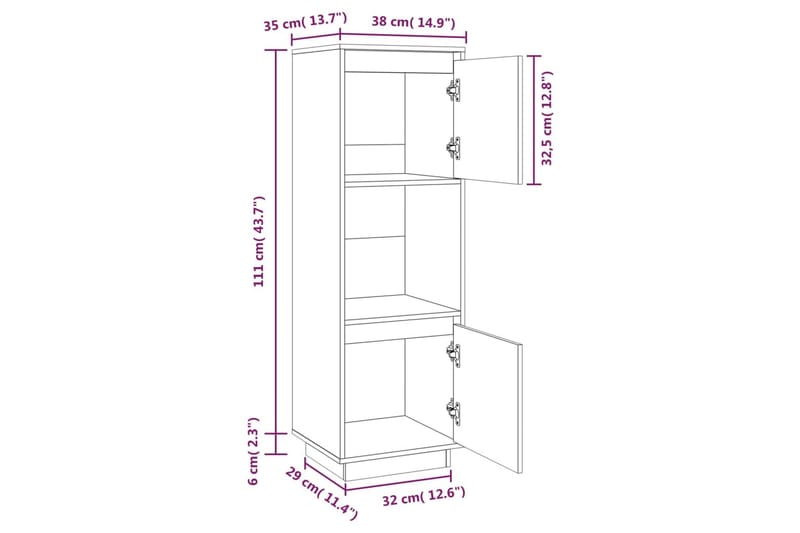 beBasic Highboard brun 38x35x117 cm heltre furu - Brun - Vitrineskap