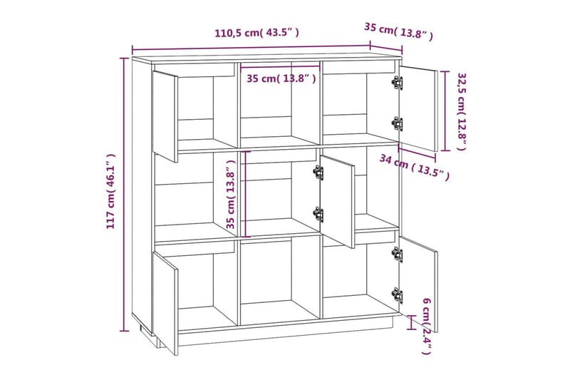 beBasic Highboard grå 110,5x35x117 cm heltre furu - GrÃ¥ - Oppbevaring - Skap - Oppbevaringsskap