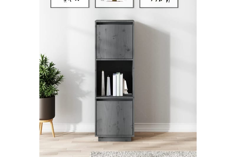 beBasic Highboard grå 38x35x117 cm heltre furu - GrÃ¥ - Oppbevaringsskap