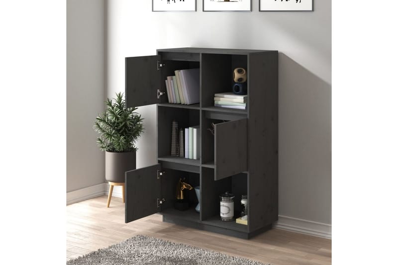 beBasic Highboard grå 74x35x117 cm heltre furu - GrÃ¥ - Oppbevaring - Skap - Oppbevaringsskap