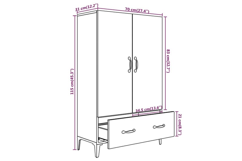 beBasic Highboard grå sonoma 70x31x115 cm konstruert tre - GrÃ¥ - Oppbevaring - Skap - Oppbevaringsskap