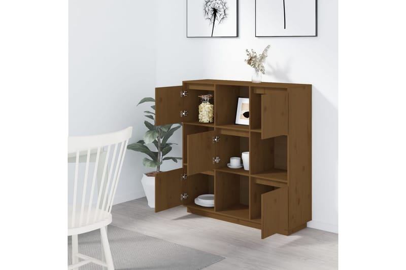 beBasic Highboard honningbrun 110,5x35x117 cm heltre furu - Brun - Oppbevaring - Skap - Oppbevaringsskap