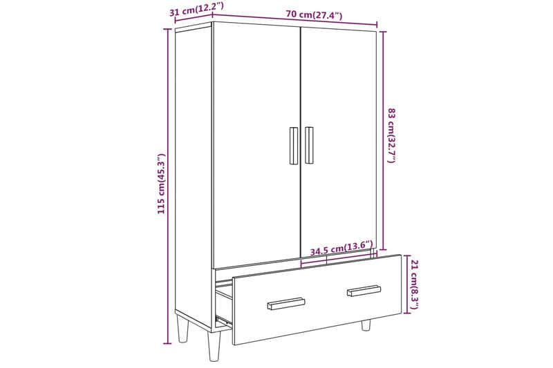 beBasic Highboard hvit 70x31x115 cm konstruert tre - Hvit - Oppbevaring - Skap - Oppbevaringsskap