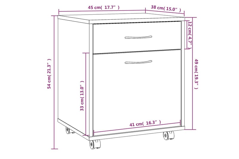 beBasic Rulleskap brun eik 45x38x54 cm konstruert tre - Brun - Oppbevaring - Skap - Hjørneskap