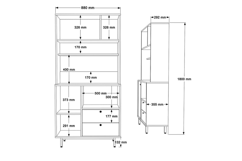 Donae Highboard - Eik/Hvit - Oppbevaring - Skap - Oppbevaringsskap