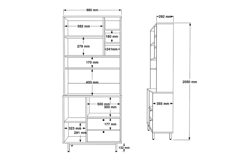 Donae Highboard - Eik/Rød - Oppbevaring - Skap - Oppbevaringsskap