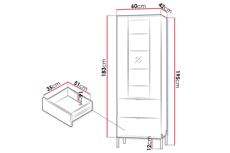 Holmes Vitrineskap 60 cm - Hvit - Oppbevaring - Skap - Vitrineskap