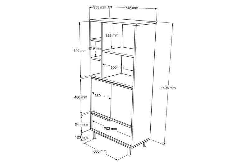 Liyakat Highboard - Hvit - Oppbevaring - Skap - Oppbevaringsskap