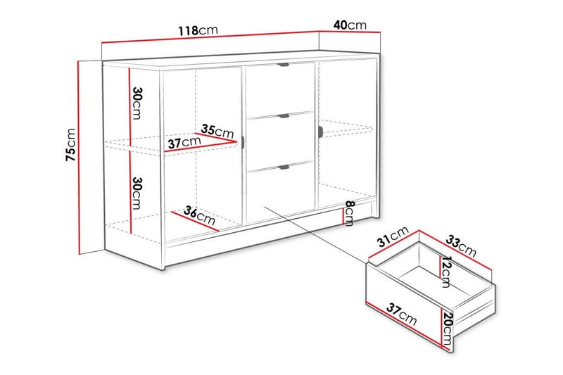 Novaj Highboard - Hvid - Oppbevaring - Skap - Oppbevaringsskap