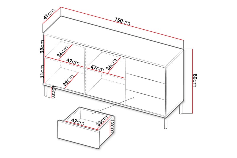 Querty Skapkommode 150x80x41 cm - Hvit/Svart - Oppbevaring - Skap - Oppbevaringsskap