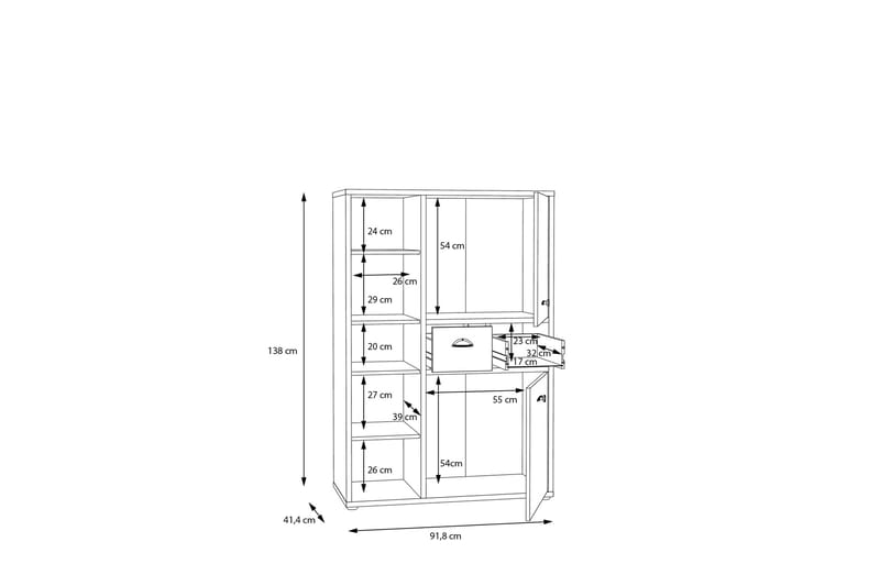 Skydra Highboard 42x92 cm - Brun/Grå - Oppbevaring - Skap - Oppbevaringsskap