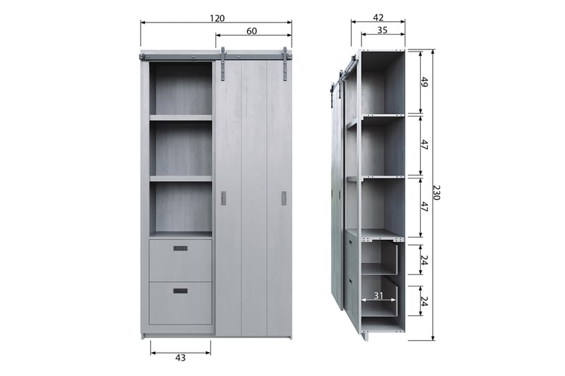 Slide Oppbevaringsskap 122 cm - Betonggrå - Oppbevaring - Skap - Oppbevaringsskap