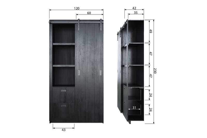 Slide Oppbevaringsskap 122 cm - Svart Furu - Oppbevaring - Skap - Oppbevaringsskap