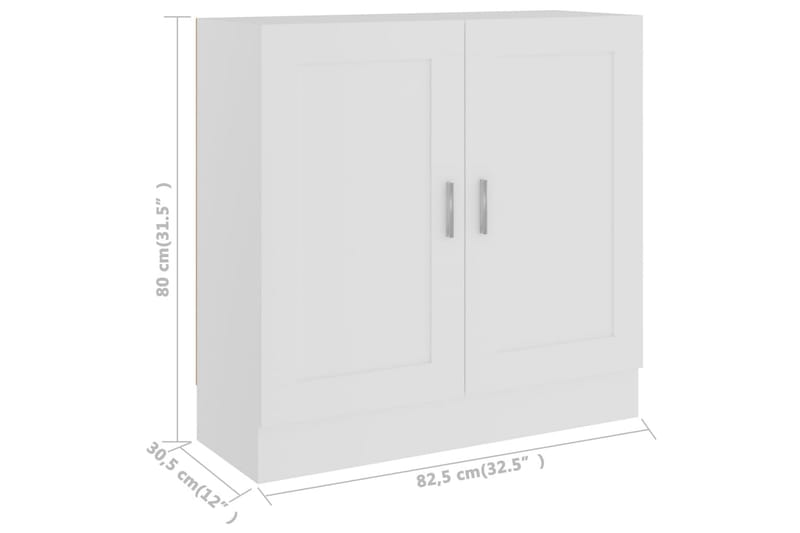 Bokhylle hvit 82,5x30,5x80 cm sponplate - Oppbevaring - Skap - Vitrineskap