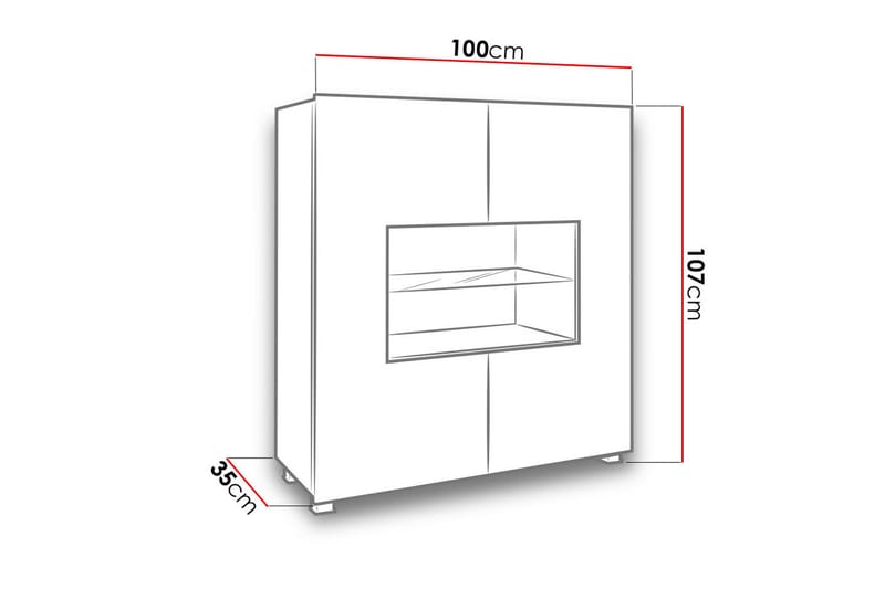 Calabrini Vitrineskap 100x35x107 cm - Hvit - Oppbevaring - Skap - Vitrineskap