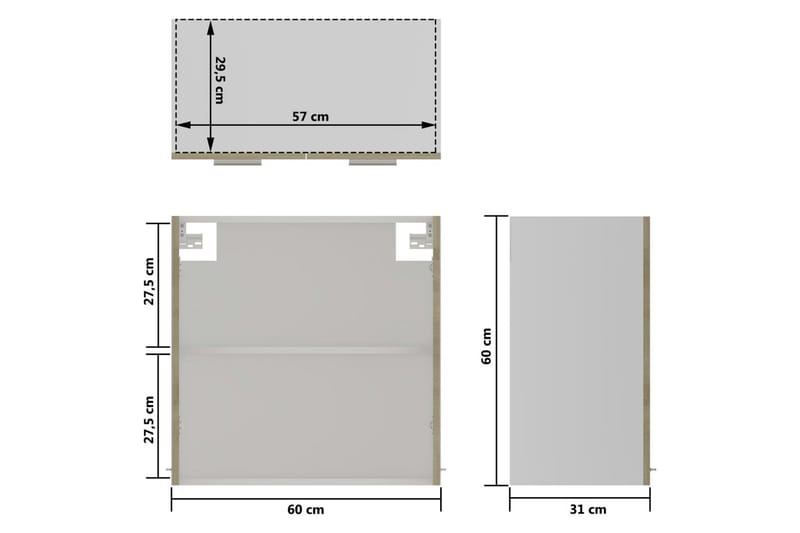 Hengende skap glass sonoma eik 60x31x60 cm sponplate - Brun - Oppbevaring - Skap - Vitrineskap