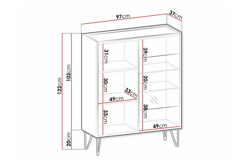 Klinkerville Vitrineskap 122 cm - Grafitt - Oppbevaring - Skap - Vitrineskap