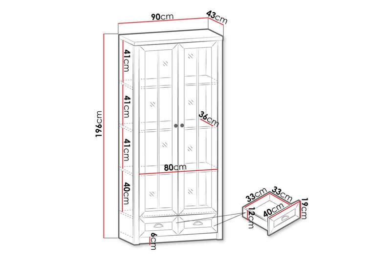 Prowansja Vitrineskap Vit LED 90 cm - Grå - Oppbevaring - Skap - Vitrineskap