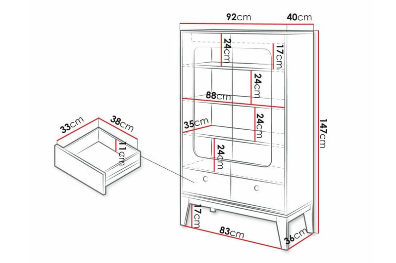 Rathmore Vitrineskap 147 cm - Hvid - Oppbevaring - Skap - Vitrineskap