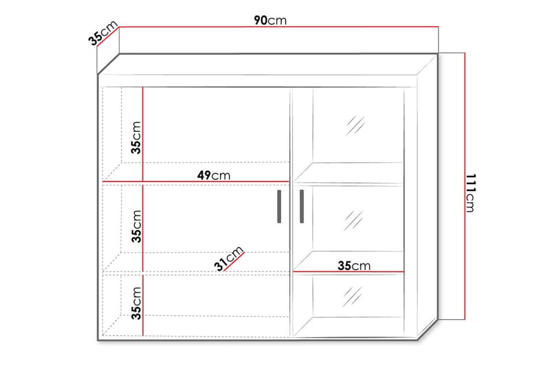 Samba Vitrineskap 90x35x111 cm - Oppbevaring - Skap - Vitrineskap
