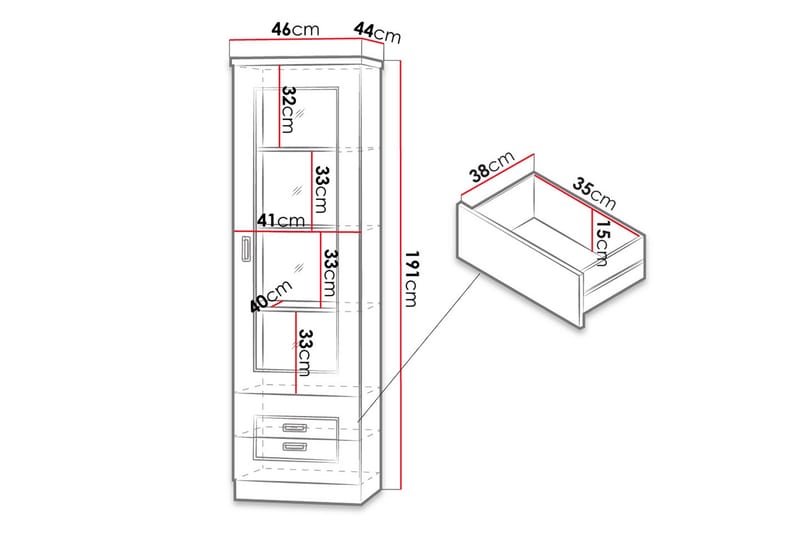 Tadeusz Vitrineskap 46x44x190 cm - Oppbevaring - Skap - Vitrineskap
