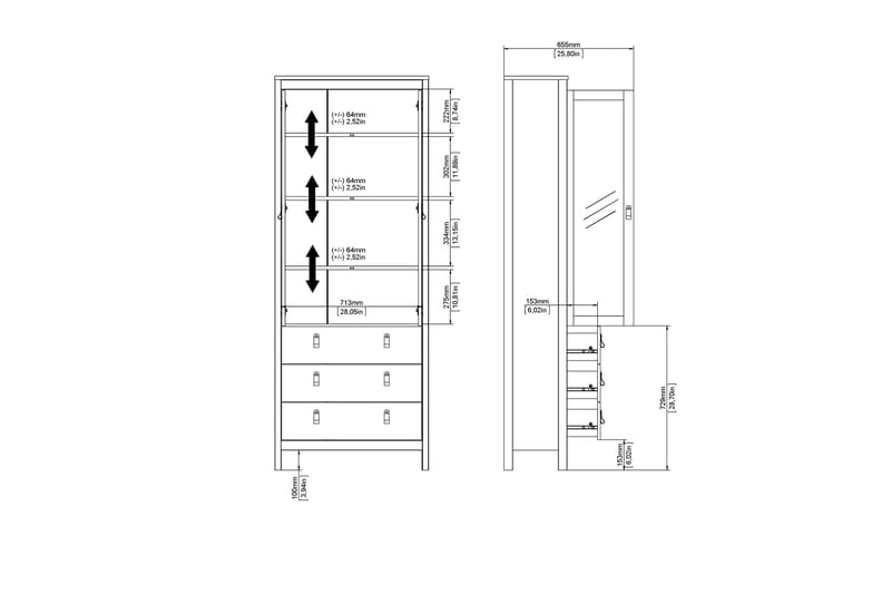 Vallvidera Vitrineskap 33x78 cm - Hvit - Oppbevaring - Skap - Vitrineskap