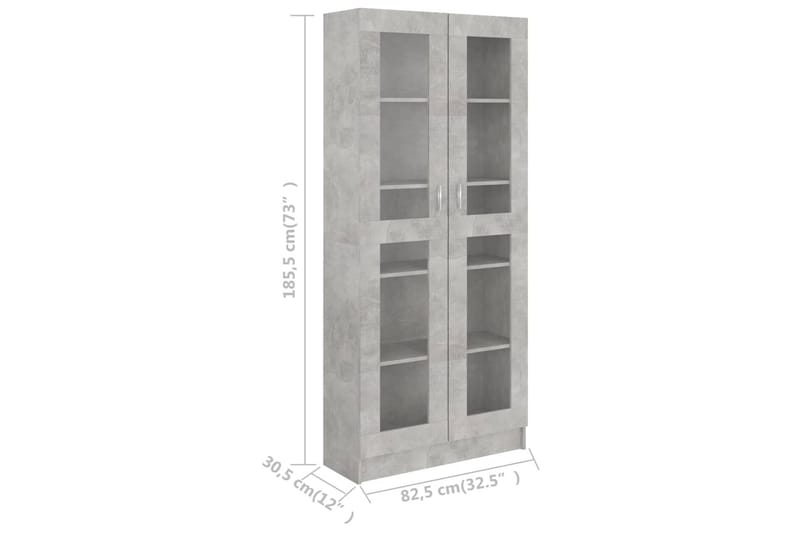 Vitrineskap betonggrå 82,5x30,5x185,5 cm sponplate - Grå - Oppbevaring - Skap - Vitrineskap