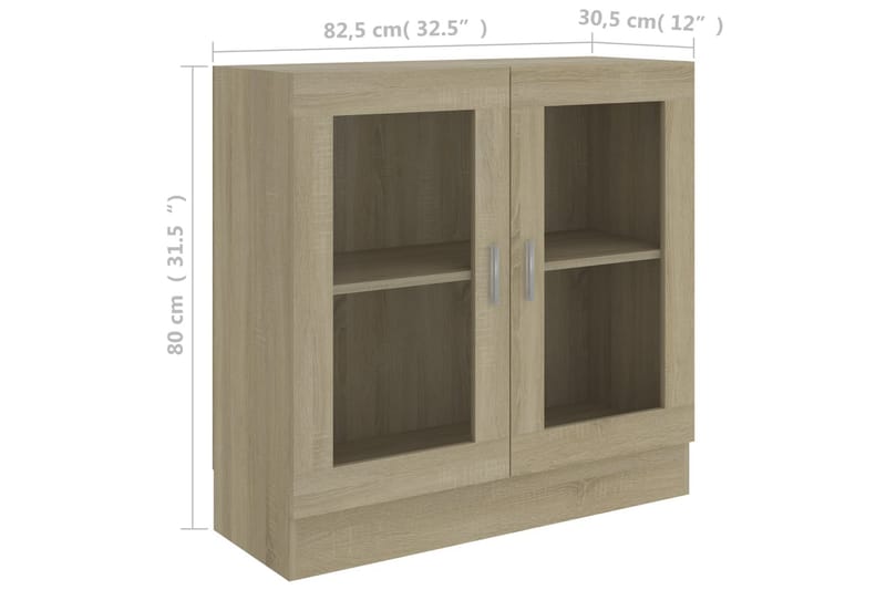 Vitrineskap sonoma eik 82,5x30,5x80 cm sponplate - Brun - Oppbevaring - Skap - Vitrineskap