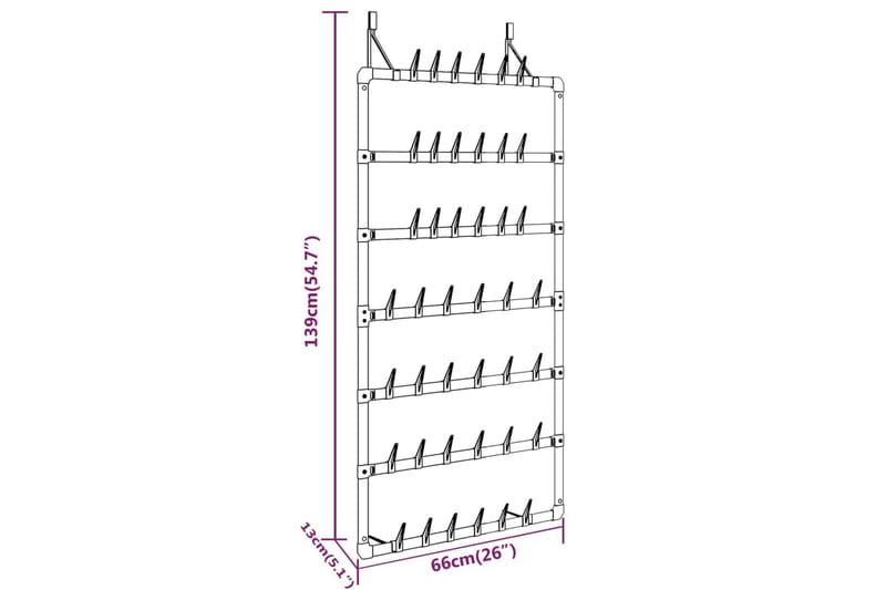 beBasic Hengende skostativ sølv 66x13x139 cm - Silver - Oppbevaring - Skooppbevaring