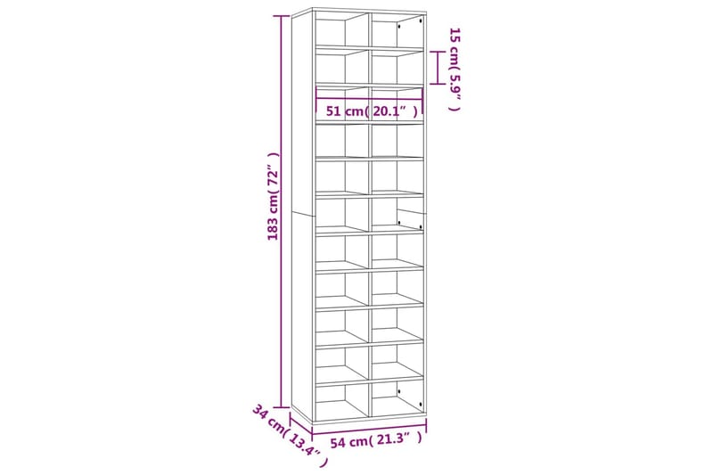 beBasic Skohylle brun eik 54x34x183 cm konstruert tre - Brun - Oppbevaring - Skooppbevaring