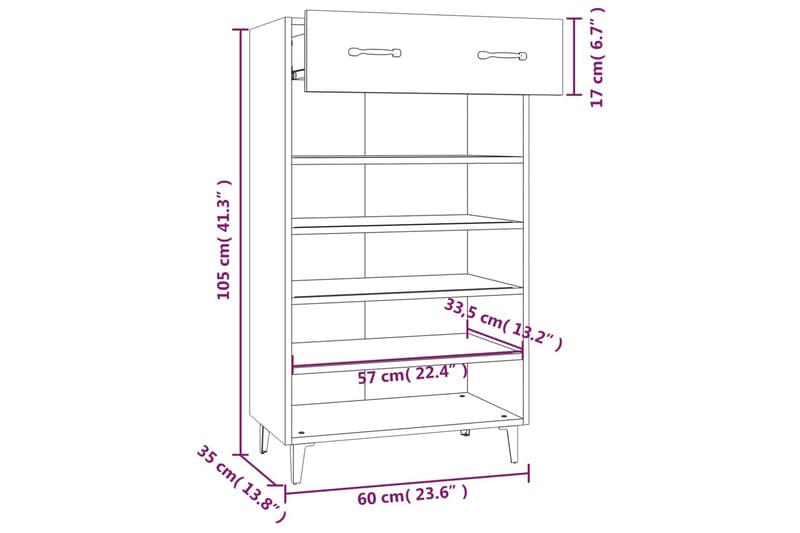 beBasic Skohylle grå sonoma 60x35x105 cm konstruert tre - GrÃ¥ - Oppbevaring - Skooppbevaring