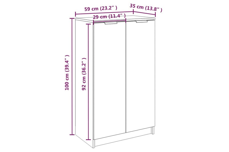 beBasic Skoskap høyglans hvit 59x35x100 cm konstruert tre - Hvit - Oppbevaring - Skooppbevaring - Skoskap