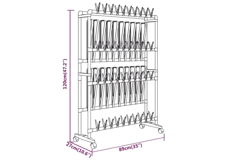 beBasic Skostativ med hjul sølv 89x27x120 cm - Silver - Oppbevaring - Skooppbevaring