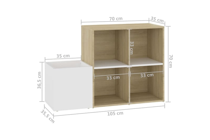 Skoskap for gang hvit og sonoma eik 105x35,5x70 cm sponplate - Beige - Oppbevaring - Skooppbevaring - Skoskap