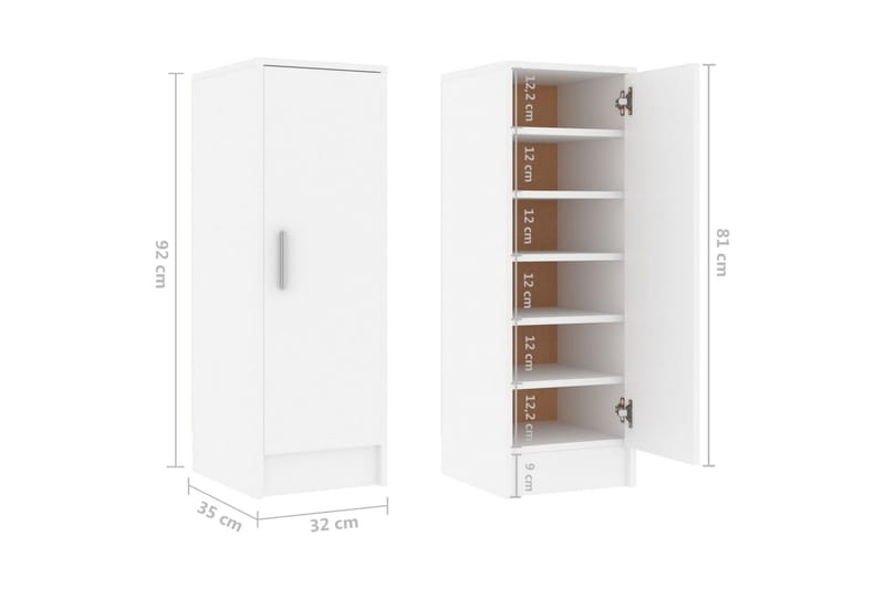 Skoskap hvit 32x35x92 cm sponplate - Hvit - Oppbevaring - Skooppbevaring - Skoskap