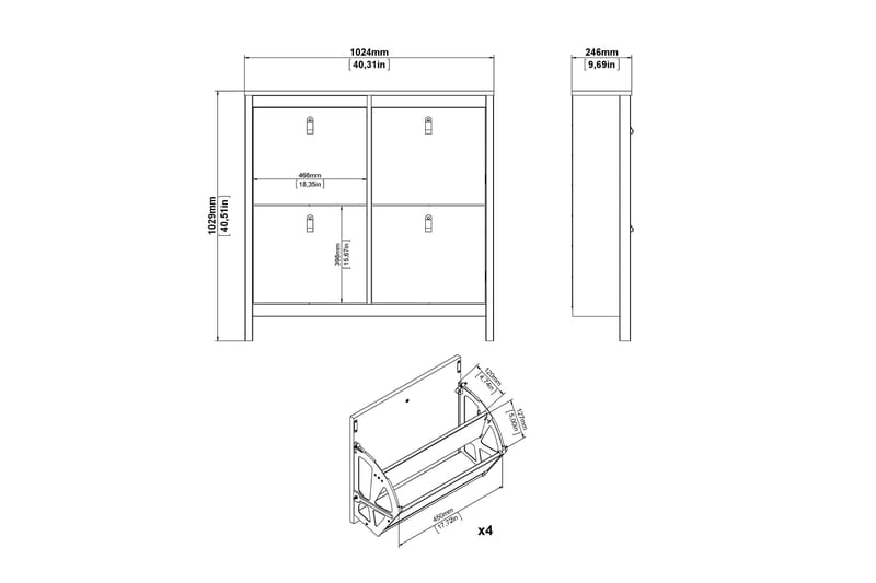 Vallvidera Skoskap 25x102 cm - Hvit/Natur - Oppbevaring - Skooppbevaring - Skoskap