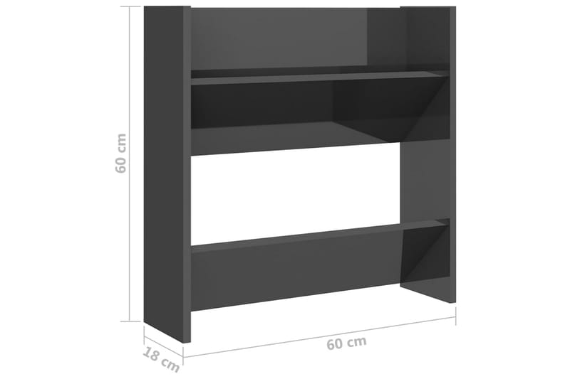 Veggskoskap 2 stk høyglans grå 60x18x60 cm sponplater - Grå - Oppbevaring - Skooppbevaring