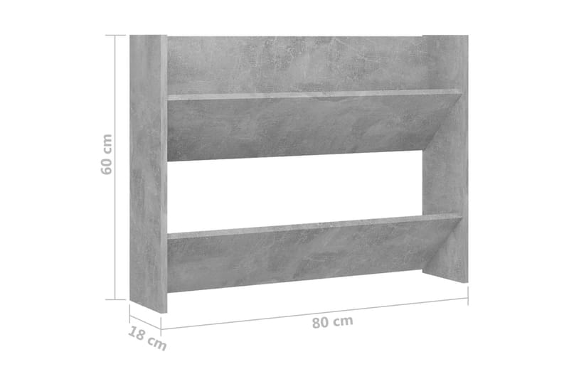 Veggskoskap betonggrå 80x18x60 cm sponplate - Grå - Oppbevaring - Skooppbevaring